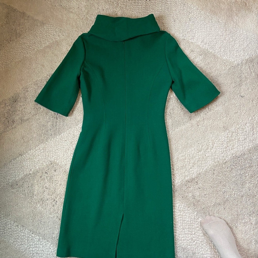 Oscar de la Renta Teal Stretch Wool Crepe Cowl Neck Sweater Dress